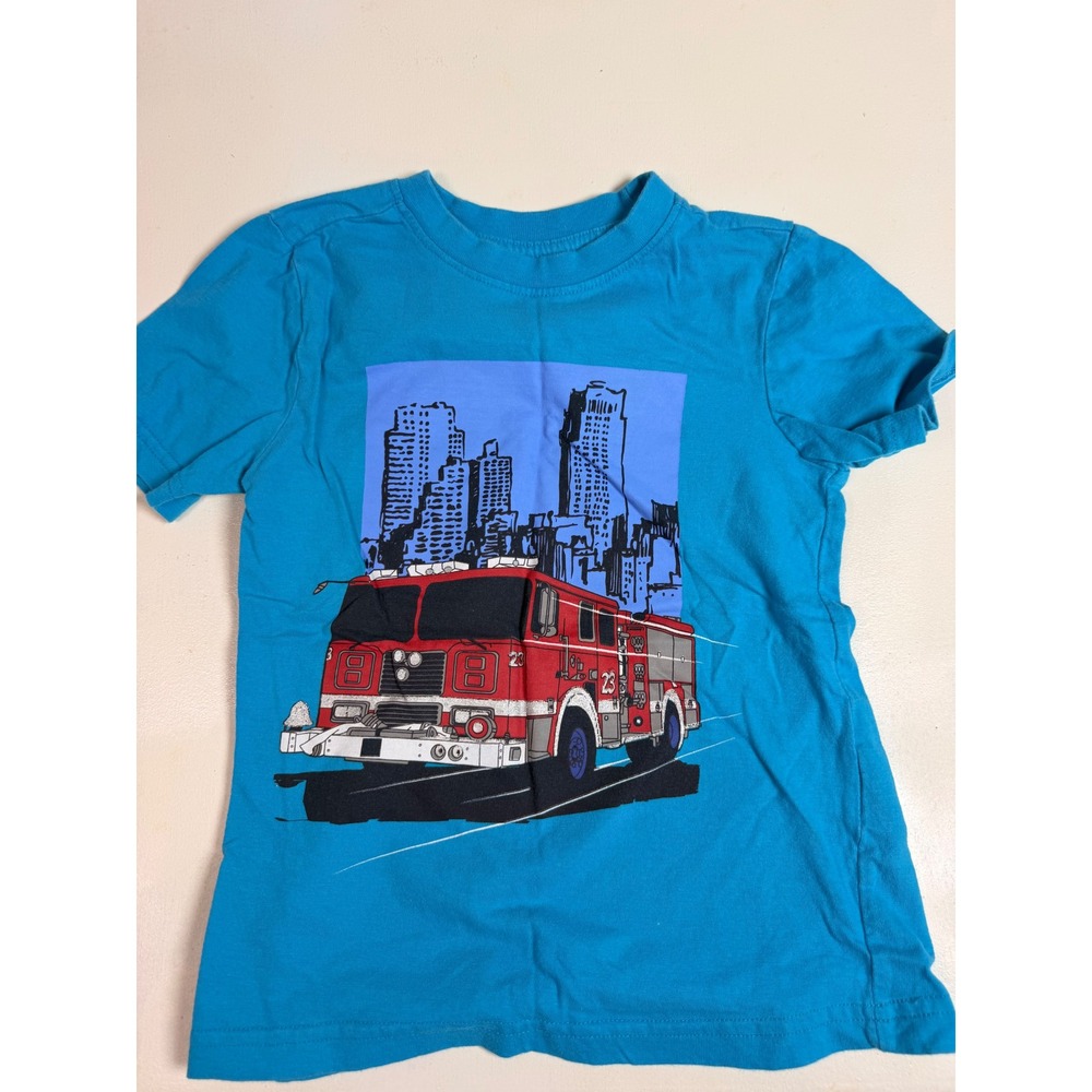 Copper Denim Graphic Tee Kids 4 Blue Excellent Fire Truck Short Sleeve Cotton